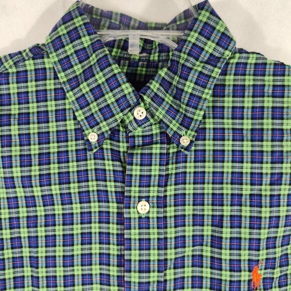 Ralph Lauren Blue Label Green Blue Plaid Shirt Men Size M Long Sleeve Pony Logo - Picture 4 of 9